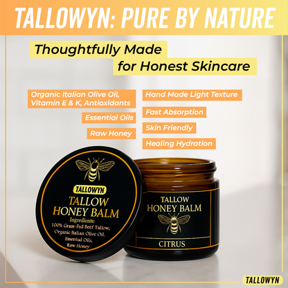 Organic Grass-Fed Beef Tallow Balm With Raw Honey