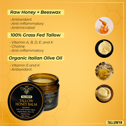 Organic Grass-Fed Beef Tallow Balm With Raw Honey